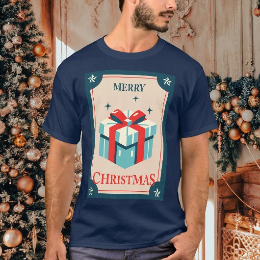 Vintage kerst Kaart met feestelijke geschenkdoos T-shirt