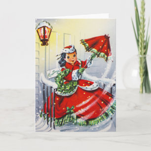 Vintage kerst Kaart met jong meisje