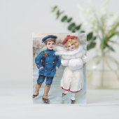 Vintage kerst Kaart met kinderen schaatsen (Staand voorkant)