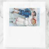 Vintage kerst Kaart met kinderen schaatsen Rechthoekige Sticker (Tas)