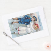 Vintage kerst Kaart met kinderen schaatsen Rechthoekige Sticker (Envelop)
