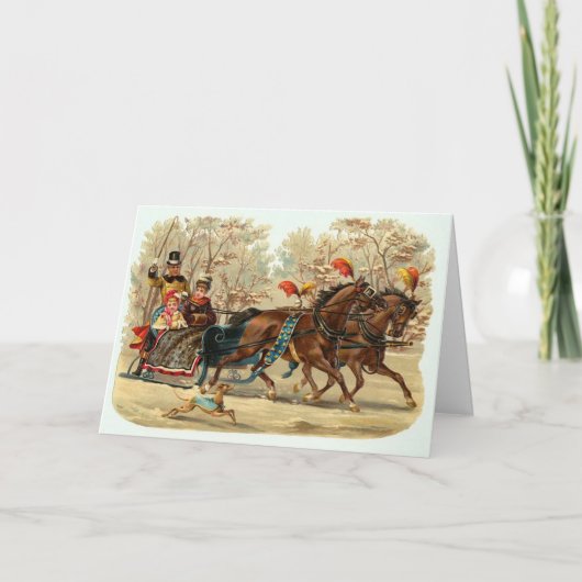 Vintage Kerst Kaart met Sleigh, Pas het aan (Voorkant)