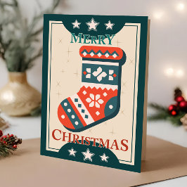 Vintage Kerst Kaart met Stocking Illustration