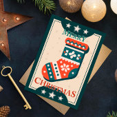 Vintage Kerst Kaart met Stocking Illustration