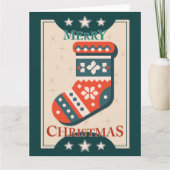 Vintage Kerst Kaart met Stocking Illustration (Voorkant)