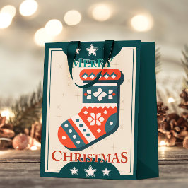 Vintage Kerst Kaart met Stocking Illustration Klein Cadeauzakje