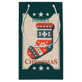 Vintage Kerst Kaart met Stocking Illustration Klein Cadeauzakje (Achterkant)