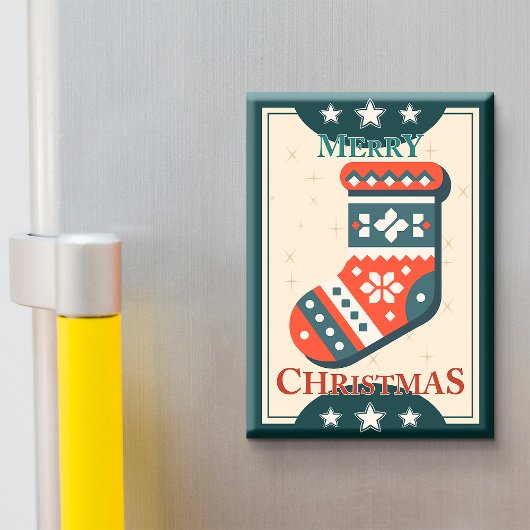 Vintage Kerst Kaart met Stocking Illustration Magneet
