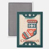 Vintage Kerst Kaart met Stocking Illustration Magneet (Voorkant / Achterkant)