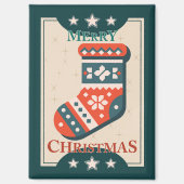 Vintage Kerst Kaart met Stocking Illustration Magneet (Voorkant)