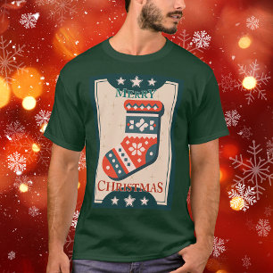 Vintage Kerst Kaart met Stocking Illustration T-shirt