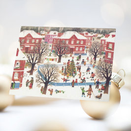 Vintage Kerst Kaart Retro Winter Snowy Village