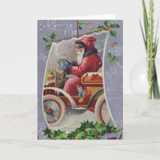 Vintage Kerst Kaart | Santa auto (Voorkant)