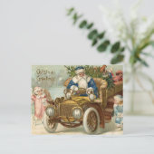 Vintage Kerst Kaart | Santa vintage auto Cherubs (Staand voorkant)
