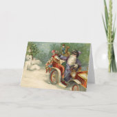 Vintage Kerst Kaart | Santa vintage auto Sneeuwman (Voorkant)
