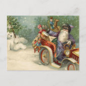 Vintage Kerst Kaart | Santa vintage auto Sneeuwman (Voorkant)