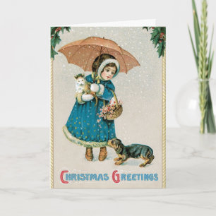 Vintage Kerst Kaart - Schattige Huisdieren