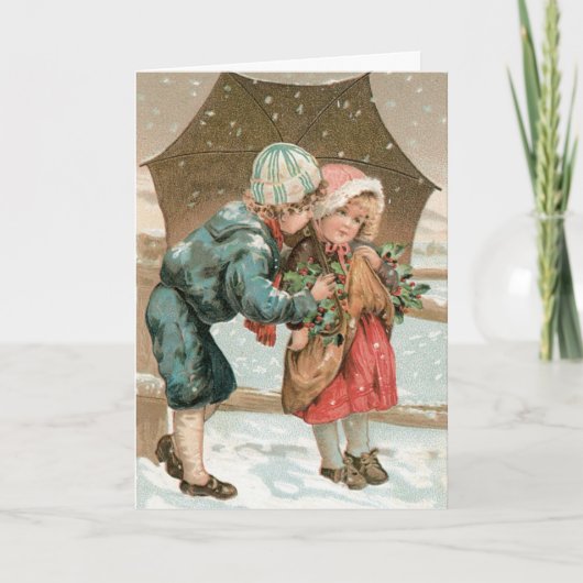 Vintage Kerst Kaart Schattige Kinderen (Voorkant)
