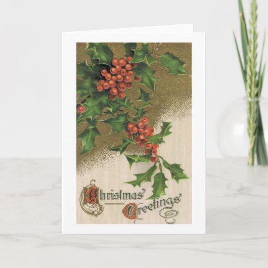 Vintage Kerst Kaart - Victoriaans Holly (Voorkant)