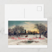 Vintage Kerst Kaart Vrolijk Kerstfeest Beste Vrien (Voorkant / Achterkant)