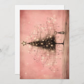 Vintage Kerst Kaarten - Roze Kerstboom (Voorkant / Achterkant)