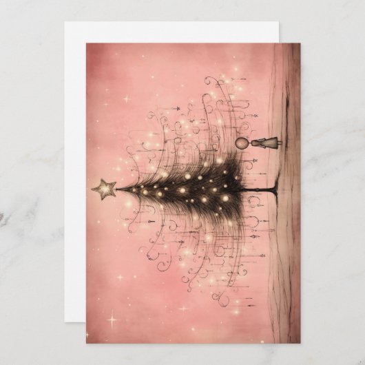 Vintage Kerst Kaarten - Roze Kerstboom (Voorkant / Achterkant)