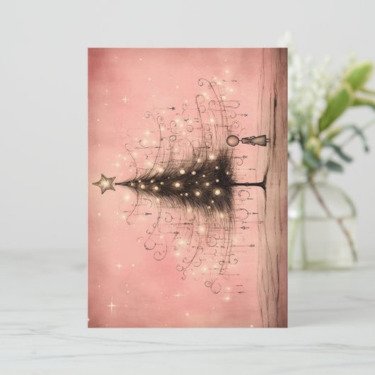 Vintage Kerst Kaarten - Roze Kerstboom (Staand voorkant)