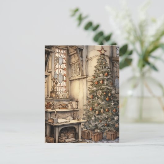 Vintage Kerst Kantoor Briefkaart (Staand voorkant)