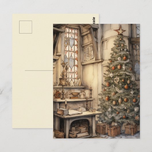 Vintage Kerst Kantoor Briefkaart (Voorkant / Achterkant)