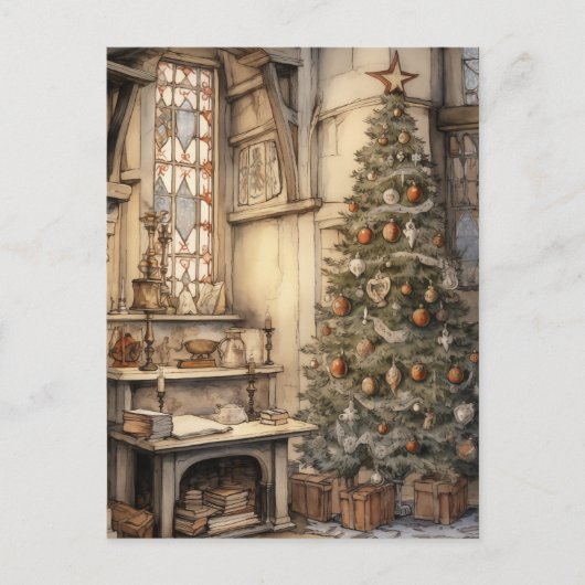 Vintage Kerst Kantoor Briefkaart (Voorkant)