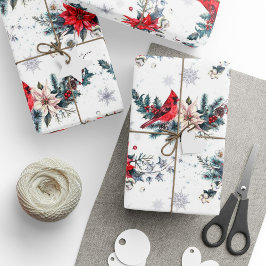 Vintage Kerst Kardinaal Poinsettia Patroon Cadeaupapier