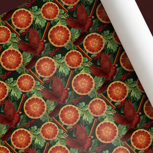 Vintage Kerst Kardinaal Sinaasappel Slices Kaneel Cadeaupapier