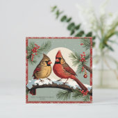 Vintage Kerst Kardinaal Vogels Rood Vakantie Flat Kaart (Staand voorkant)