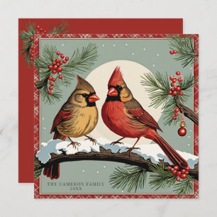 Vintage Kerst Kardinaal Vogels Rood Vakantie Flat Kaart