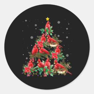Vintage Kerst Kardinaal Vogels Sneeuwen Kerstboom Ronde Sticker