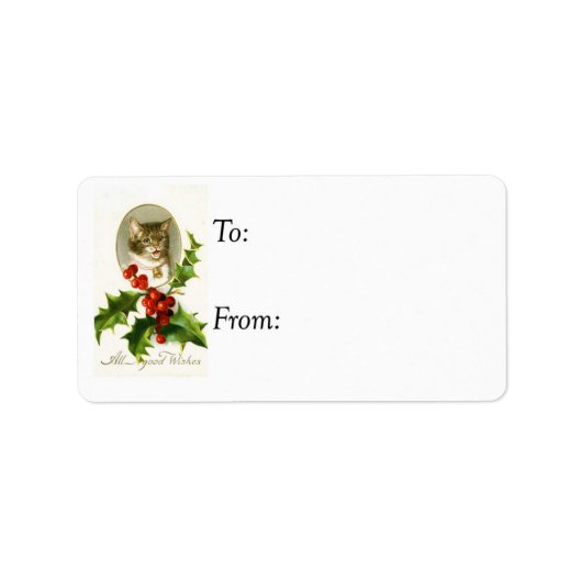 Vintage Kerst Kat Gift Label (Voorkant)