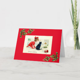 Vintage Kerst Kat Kaart