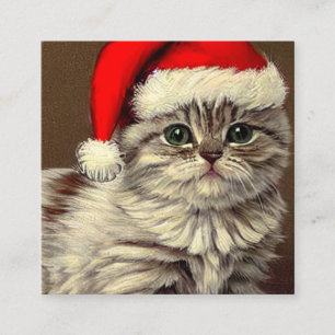 Vintage kerst Kat met Santa Hat Informatiekaartje
