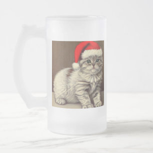 Vintage kerst Kat met Santa Hat Matglas Bierpul