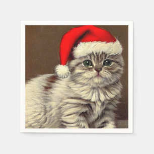 Vintage kerst Kat met Santa Hat Servet