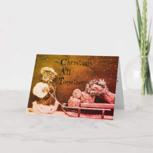 Vintage Kerst Kat met Sleigh Feestdagen Kaart
