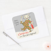 Vintage Kerst Kat pyjama CC1274 Charmant Vierkante Sticker (Envelop)