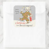 Vintage Kerst Kat pyjama CC1274 Charmant Vierkante Sticker (Tas)