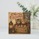 vintage kerst katten plat kaart (Staand voorkant)