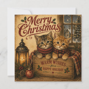 vintage kerst katten plat kaart