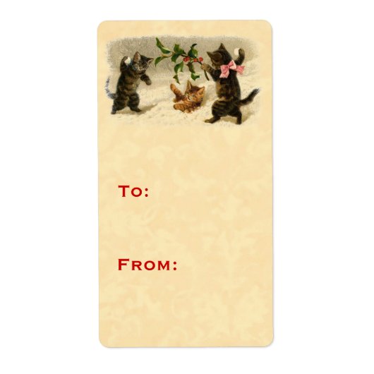 Vintage Kerst Katten Sneeuwbal Gevecht Gift Label (Voorkant)