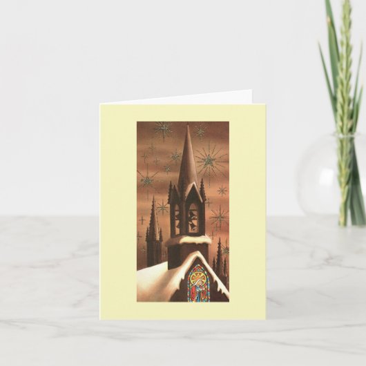 Vintage Kerst Kerk Steeple Kaart (Voorkant)