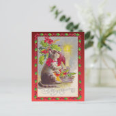 Vintage kerst, kerstkat feestdagenkaart (Staand voorkant)
