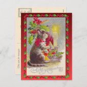 Vintage kerst, kerstkat feestdagenkaart (Voorkant / Achterkant)
