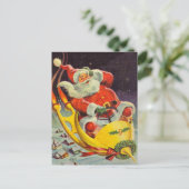 Vintage kerst, Kerstman in een ruimteschip Briefkaart (Staand voorkant)